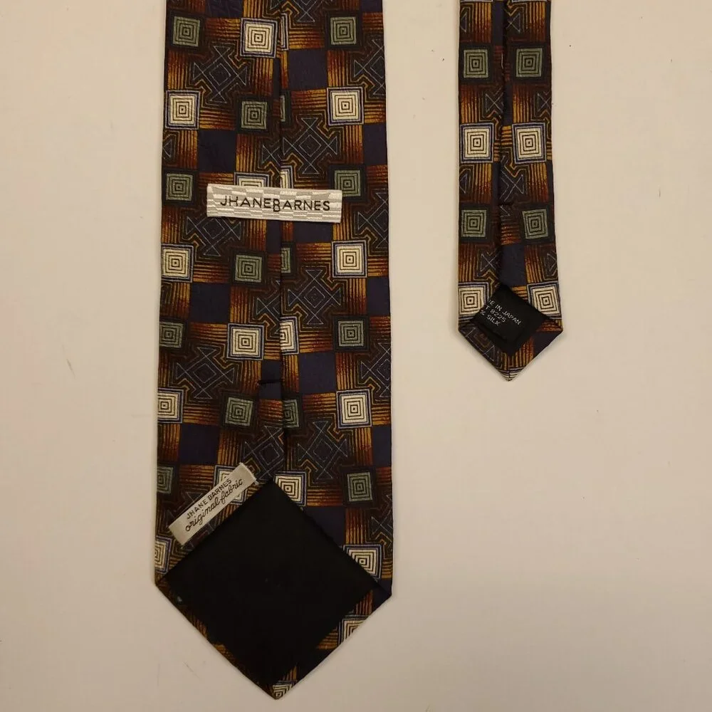 JHANE BARNES 100% Silk Necktie Japan Designer Geometric Made in Japan Jacquard